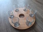 Nieuw shotjes glazen met dienblad en fles houder, Huis en Inrichting, Ophalen, Zo goed als nieuw, Hout