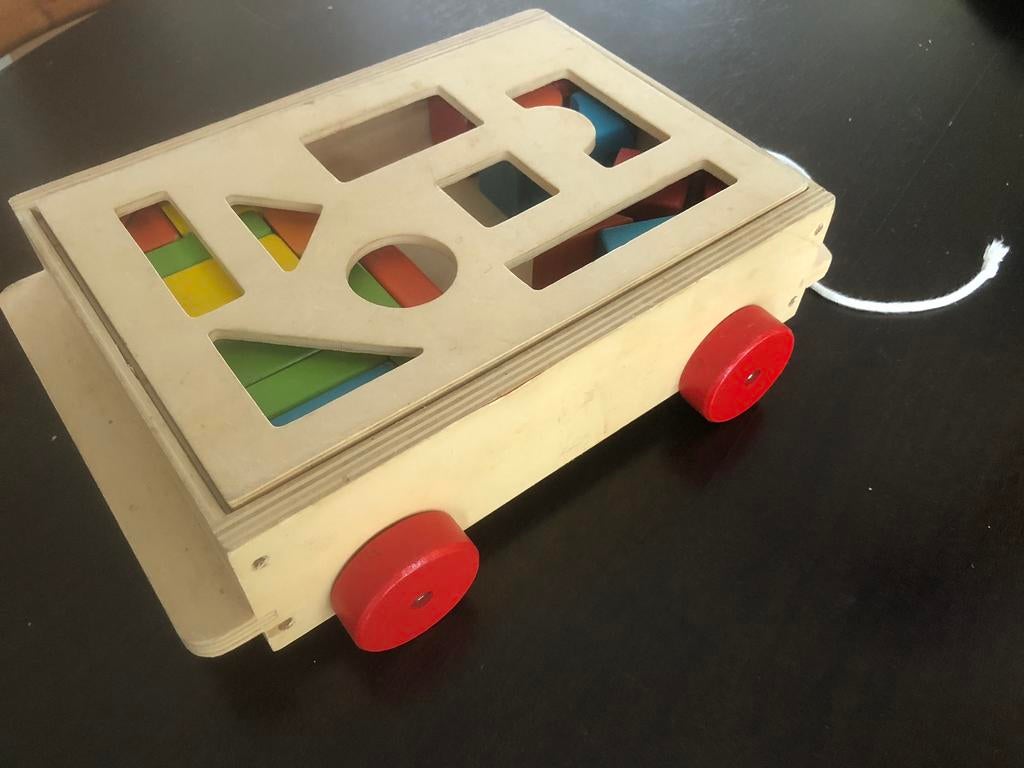 Trek kar met blokjes, Ophalen of Verzenden, Zo goed als nieuw, Duw- of Trekspeelgoed