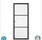 Zwarte opdekdeur met glas (beschadigd), Ophalen, Gebruikt, 80 tot 100 cm, Binnendeur