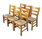 Vintage Set van 6 eetkamerstoelen eiken en riet design, Huis en Inrichting, Stoelen, Riet of Rotan, Gebruikt, Bruin, Vintage
