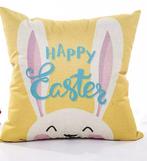 Pasen paashaas print kussenhoes geel wit happy easter, Diversen, Pasen, Ophalen of Verzenden, Zo goed als nieuw