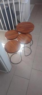 Teak houten bijzettafeltjes, 1 kruk, Ophalen, Zo goed als nieuw, 60 tot 90 cm