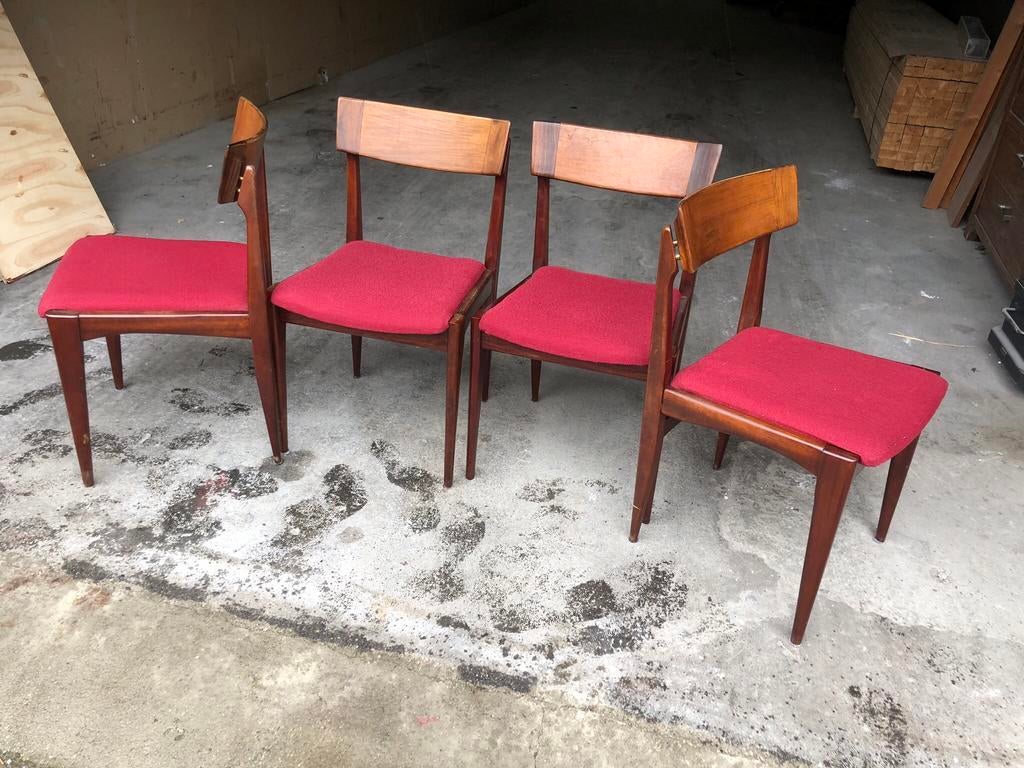 4 AWA teeffelen stoelen teak dutch design retro vintage €545, Gebruikt, Ophalen of Verzenden, Vier, Stof