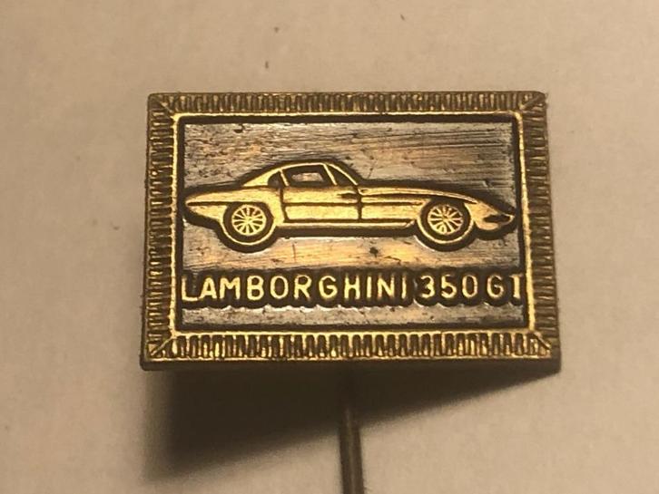 Metalen LAMBORGHINI 350 GT AUTOMODEL Speld (Zwart/Messingkl), Verzamelen, Speldjes, Pins en Buttons, Zo goed als nieuw, Speldje of Pin