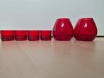 6 rode glazen waxinelichtjeshouders, Minder dan 25 cm, Overige materialen, Ophalen of Verzenden, Zo goed als nieuw