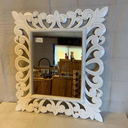 Barok spiegel - houten lijst – wit - 90 x 80 cm - TTM Wonen, Antiek en Kunst, Antiek | Spiegels, 50 tot 100 cm, Minder dan 100 cm