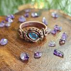 Handgemaakte koperen ring met labradoriet maat 18, Overige materialen, Overige kleuren, Nieuw, Ophalen of Verzenden