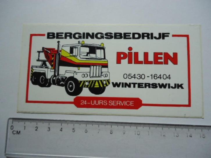 sticker oud PILLEN Winterswijk bergingsbedrijf berging pech, Verzamelen, Stickers, Zo goed als nieuw, Bedrijf of Vereniging, Verzenden