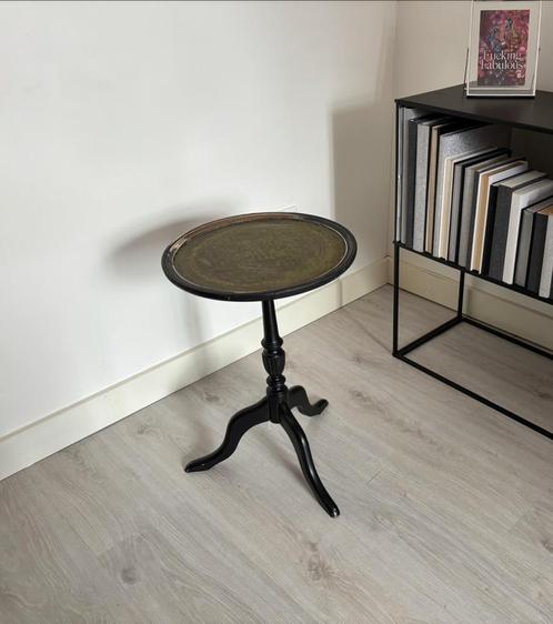 Vintage Massief Hout Inleg groen gouden details, Huis en Inrichting, Tafels | Bijzettafels, Gebruikt, Rond, 45 tot 60 cm, Minder dan 55 cm