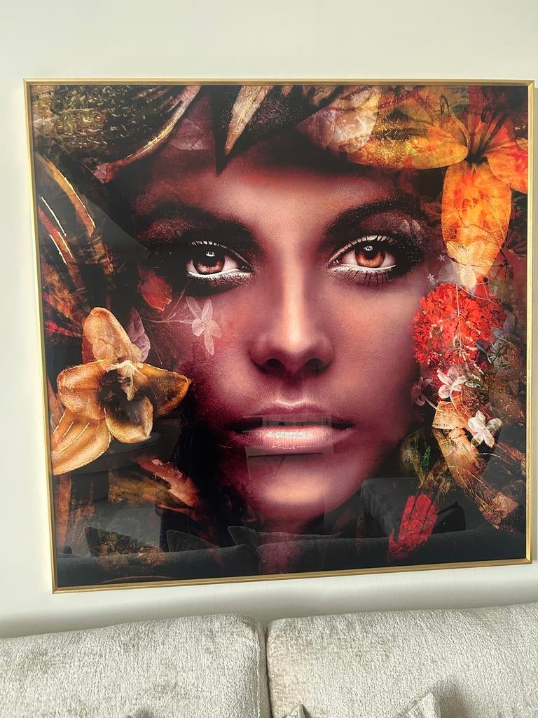 PTMD Schilderij 'Vrouwenportret met Bladeren' 120x120 cm, Ophalen