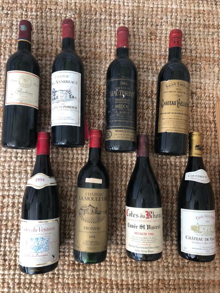 Partij van 14 oude wijnen, Verzamelen, Frankrijk, Ophalen of Verzenden, Zo goed als nieuw, Rode wijn