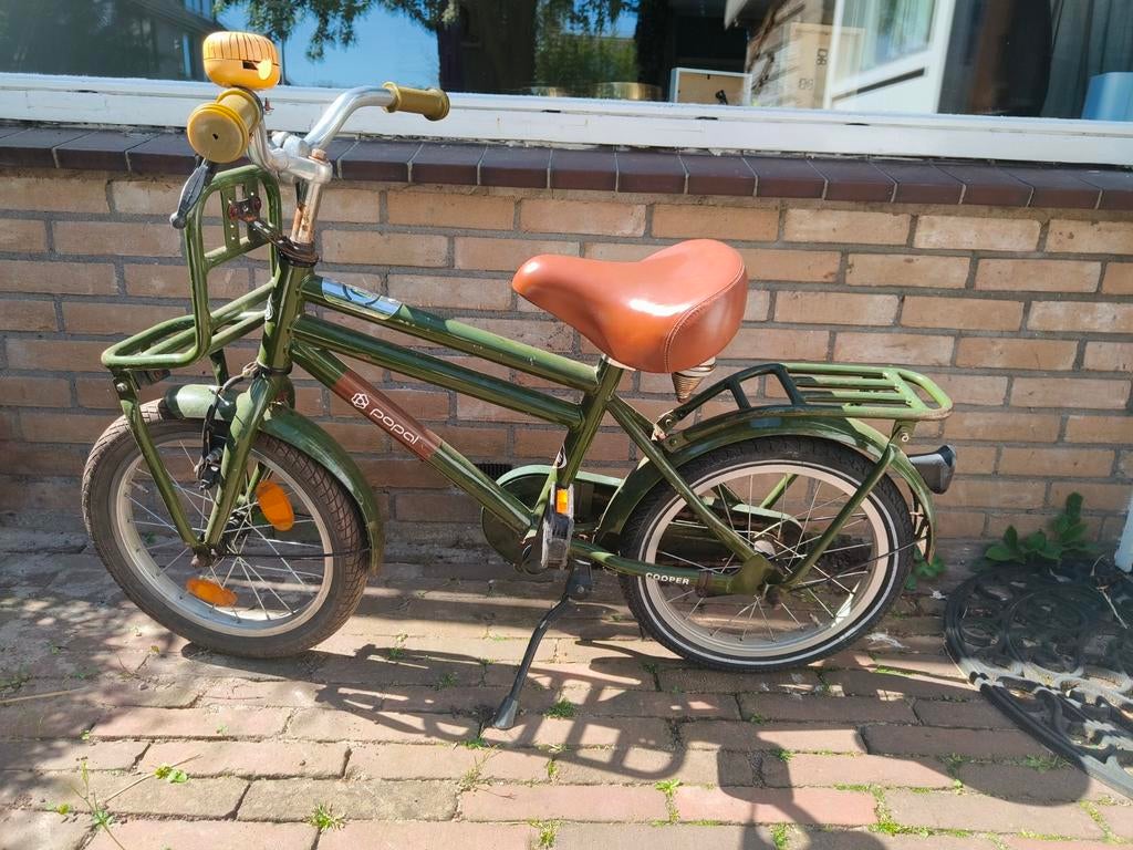 Popal Kinderfiets 16 inch - Groen met bruin zadel, Ophalen, Terugtraprem, Popal, 16 tot 20 inch
