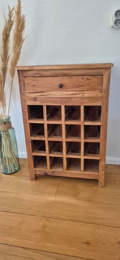 Teakhouten wijnkast voor 16 flessen met lade, Huis en Inrichting, Ophalen, Zo goed als nieuw, Hout, Minder dan 50 cm