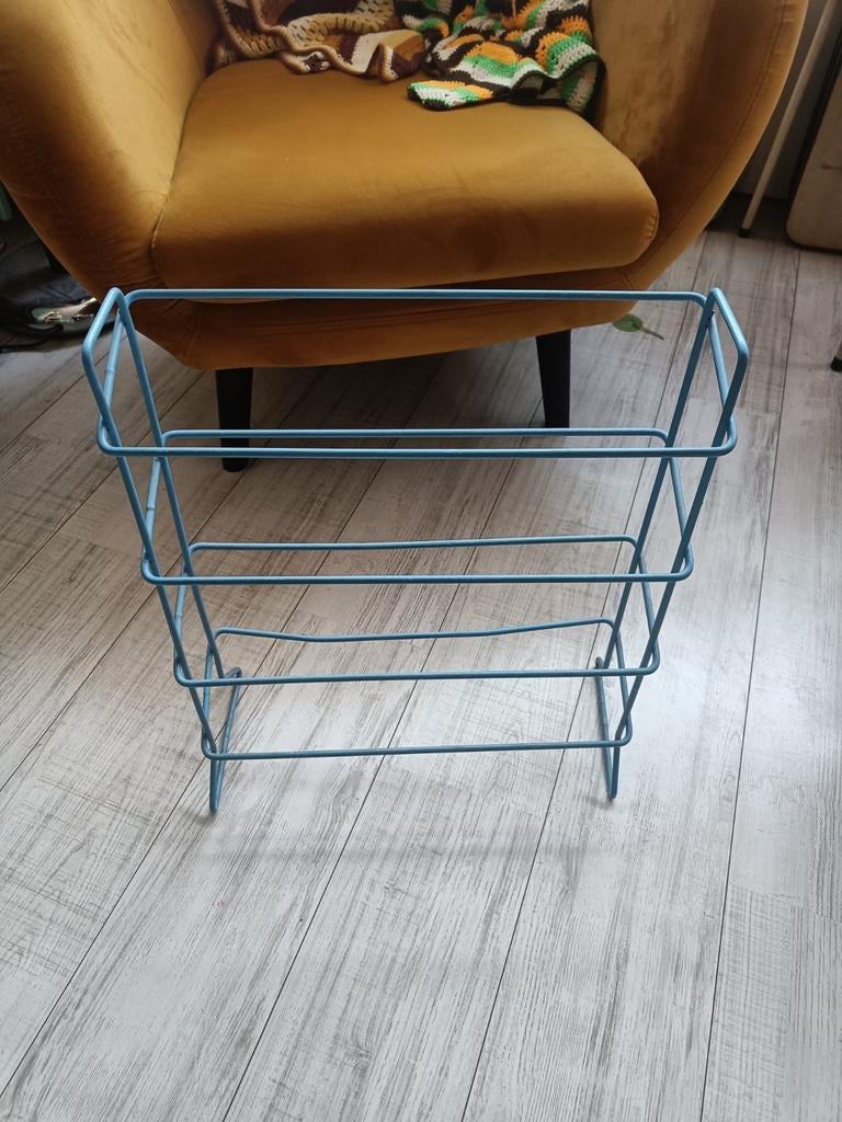 Vintage schoenenrek metaal met blauwe coating, Ophalen of Verzenden, Gebruikt