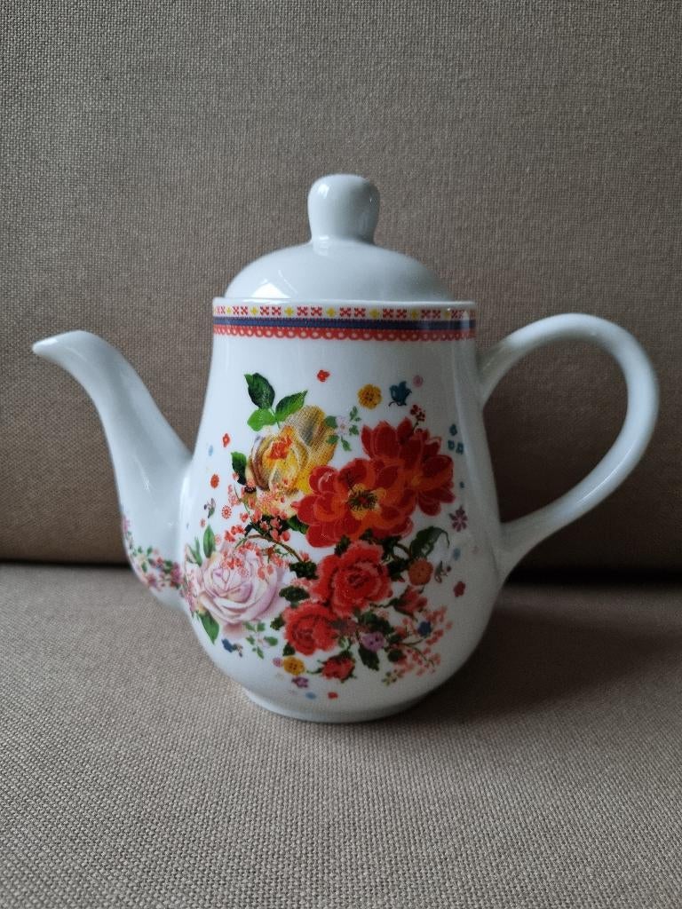 Klein Engels theepotje met rood bloemmotief, Overige typen, Ophalen of Verzenden, Zo goed als nieuw, Overige stijlen