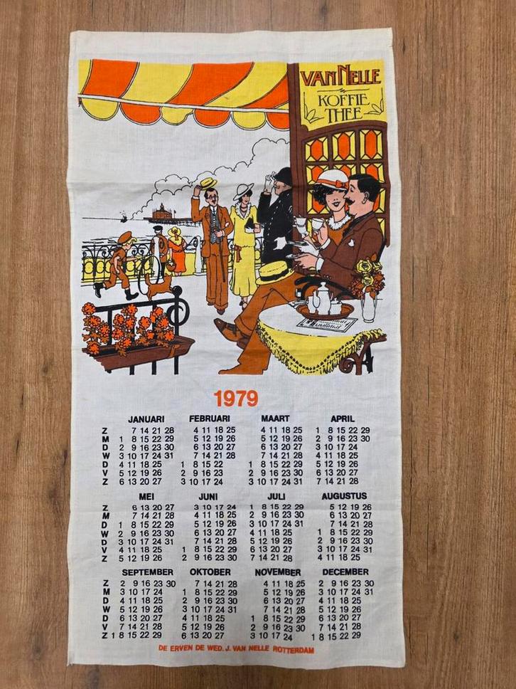 Vintage van Nelle jaarkalender theedoek 1979, Huis en Inrichting, Keuken | Textiel, Gebruikt, Theedoek of Handdoek, Overige kleuren