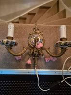 Vintage Wandlampen Set - Messing met Porseleinen Bloemen, Ophalen