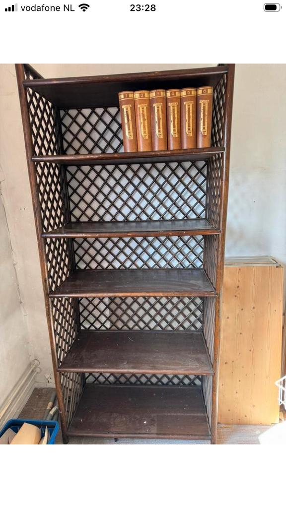 Vintage rotan bamboe kast wandrek - Boho Ibiza stijl Jaren 7, Met plank(en), Gebruikt, 150 tot 200 cm, 25 tot 50 cm