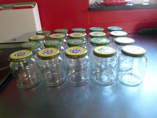 20 Hak of meer  lege glazen potten jam inmaak, Huis en Inrichting, Keuken | Potten en Pannen, Ophalen of Verzenden, Zo goed als nieuw