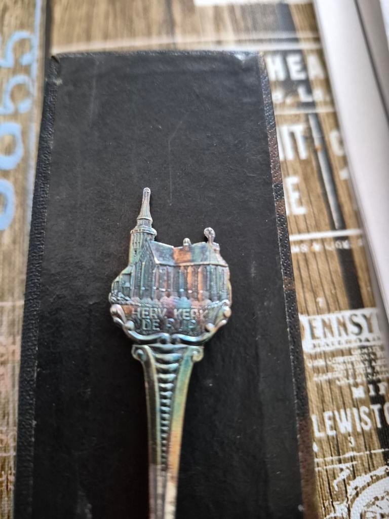 Vintage verzilverde lepel met New York De Kerk gravure, Ophalen of Verzenden