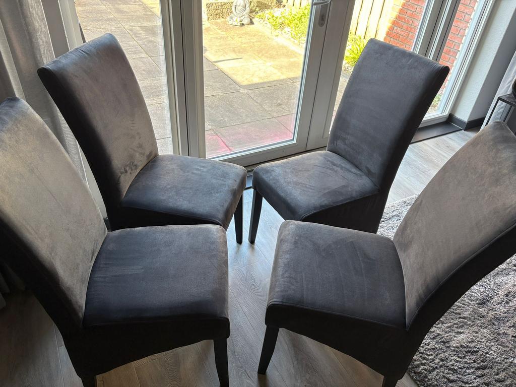 4 eetkamerstoelen Microvezel. Kleur antraciet, Ophalen, Gebruikt, Grijs, Vier