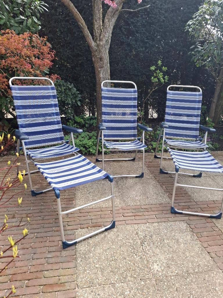 3 campingstoelen 2 voetenbank set 5 stuks crespo camping, Caravans en Kamperen, Kampeermeubelen, Ophalen, Gebruikt, Campingstoel