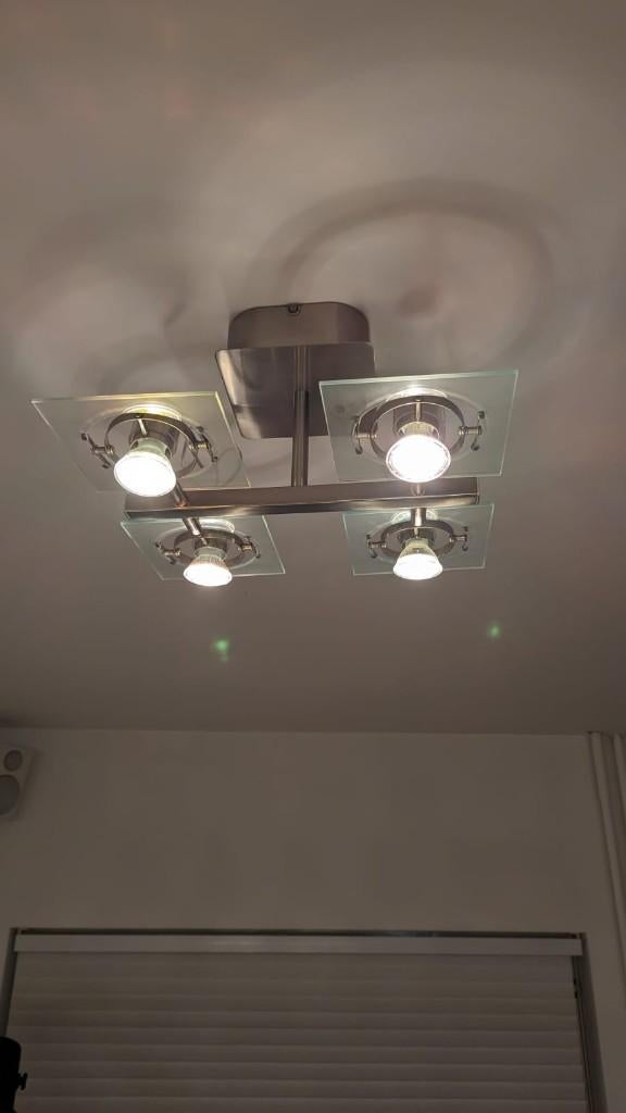 2x IKEA FUGA Plafondlampen – 4 Verstelbare Spots, Huis en Inrichting, Ophalen, Gebruikt, Glas, Chroom met matglas