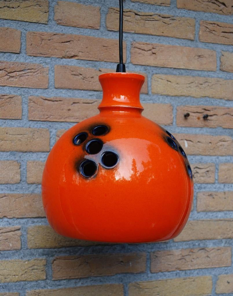 Vintage oranje hanglamp keramiek, Overige materialen, Vintage, Ophalen of Verzenden, Zo goed als nieuw