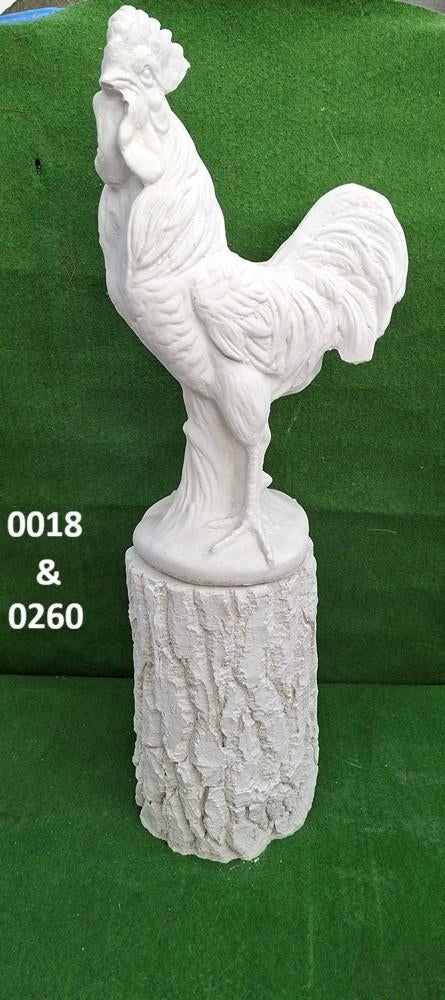 Haan met zuil boomstam.  nr 0018 & 0260., Ophalen, Nieuw, Beton, Dierenbeeld