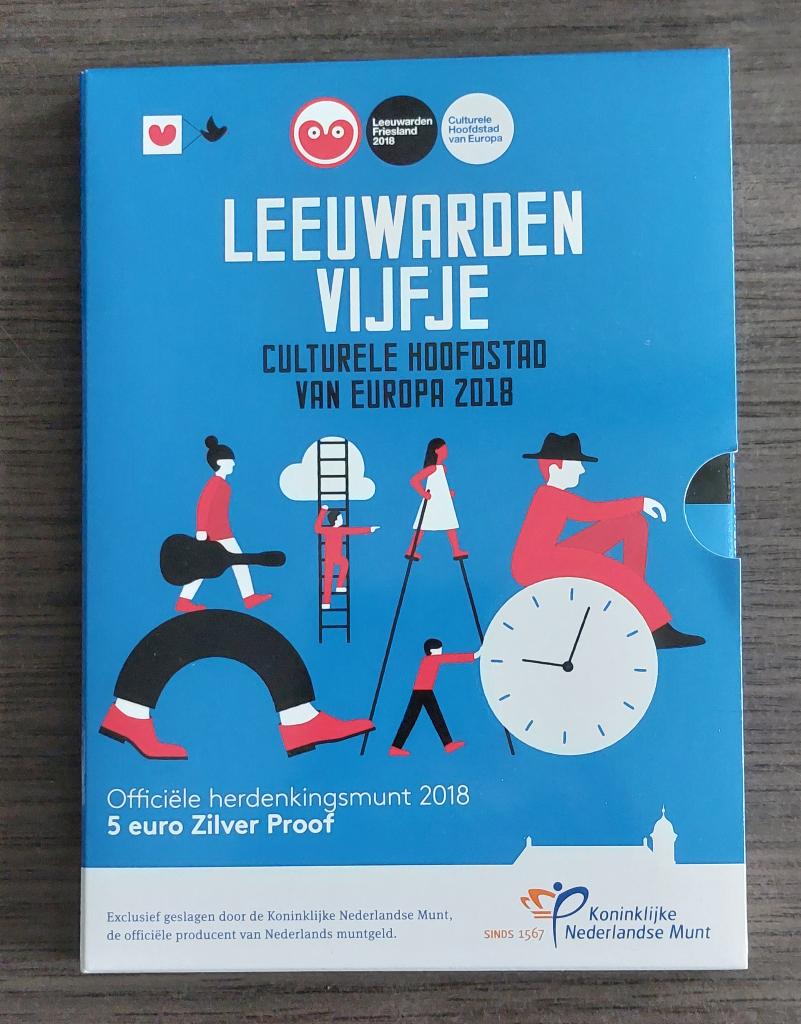 5 euro 2018 Leeuwarden zilver PROOF orig. verpakking 39 euro, Ophalen of Verzenden, Koningin Beatrix, Euro's, Zilver