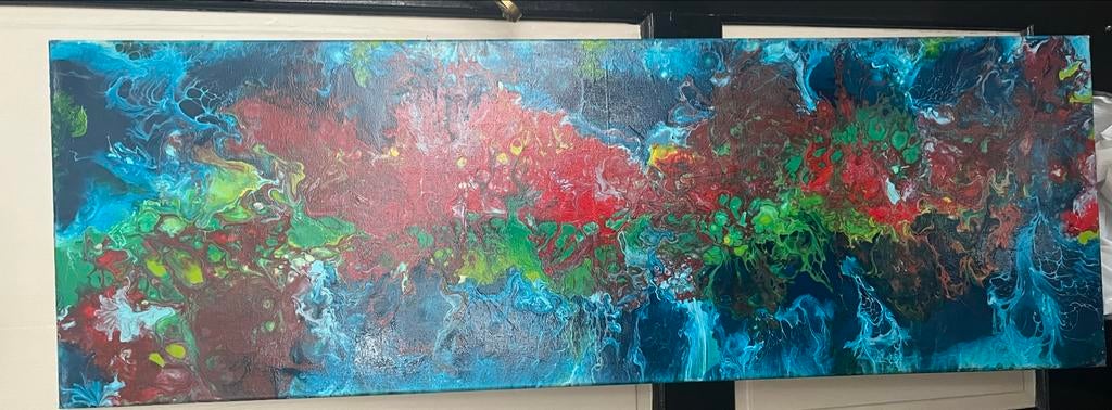 Abstract Acryl Pouring Canvas Doek 120x40 cm, Ophalen of Verzenden