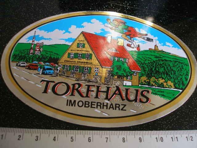 2x folie sticker torfhaus im oberharz heks op bezemsteel, Verzenden, Zo goed als nieuw, Overige typen