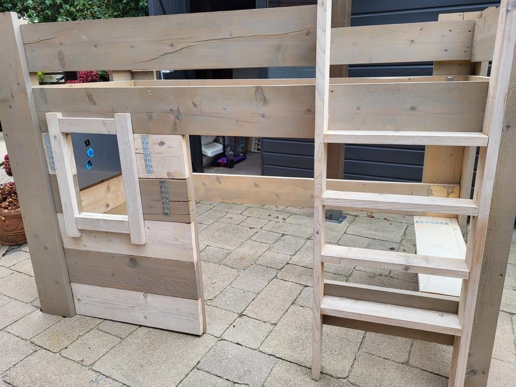 Steigerhouten hoogslaper met speelruimte, Ophalen, Gebruikt, Hoogslaper