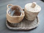 Set van 3 rieten manden: dienblad, pot en mandje, Ophalen, Gebruikt, Mand, Riet