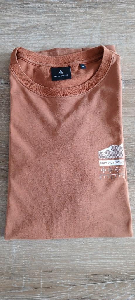 Maat S Hallinger T-shirt met print bergen weerbericht, Kleding | Heren, T-shirts, Bruin, Hallinger, Ophalen of Verzenden, Zo goed als nieuw