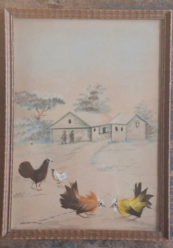 Ban yah ayam dengan bula asli. Aquarel. Indonesië. 21/29 cm., Antiek en Kunst, Kunst | Schilderijen | Klassiek, Ophalen