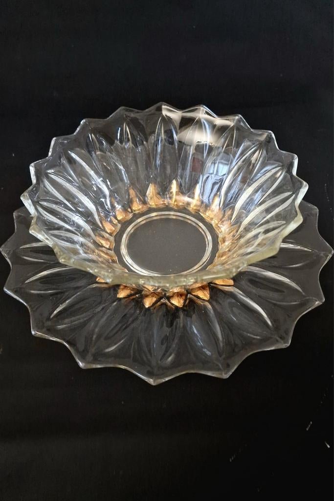 Hollywood regency vintage zonnebloem schaal met onderbord, Ophalen of Verzenden