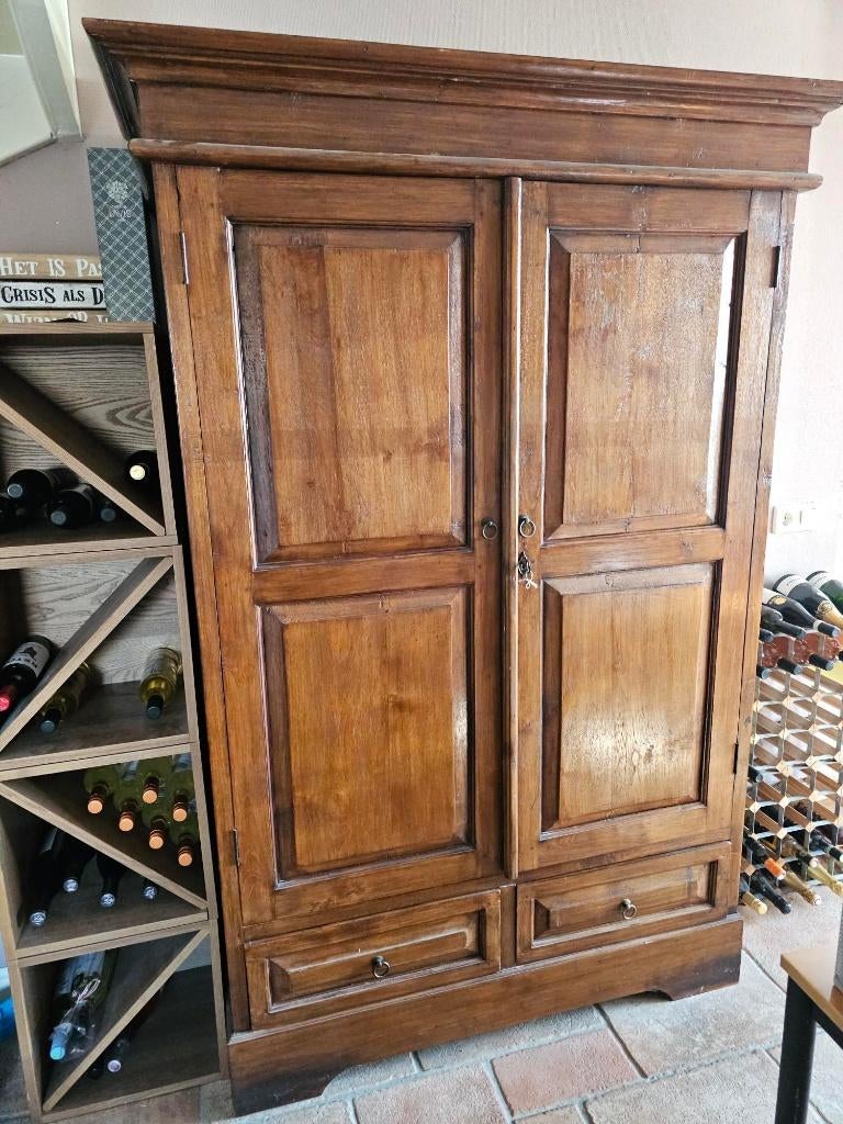 Koloniale teakhouten jagerskast – massief gerecycled teak, Ophalen, Gebruikt, 200 cm of meer, Teakhout