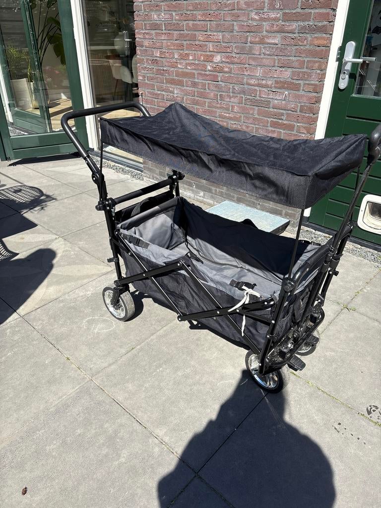 Bolderkar met trek- en duwstang, zwart/grijs, met zonnekap, Ophalen, Opvouwbaar, Gebruikt