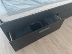IKEA BRIMNES bed met opbergruimte en Akrehamn matras, Ophalen, Zwart, Tweepersoons, Zo goed als nieuw