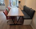 Zeer nette complete eetkamer set. 4 stoelen, bankje, tafel., Ophalen, Zo goed als nieuw, 4 tot 6 stoelen