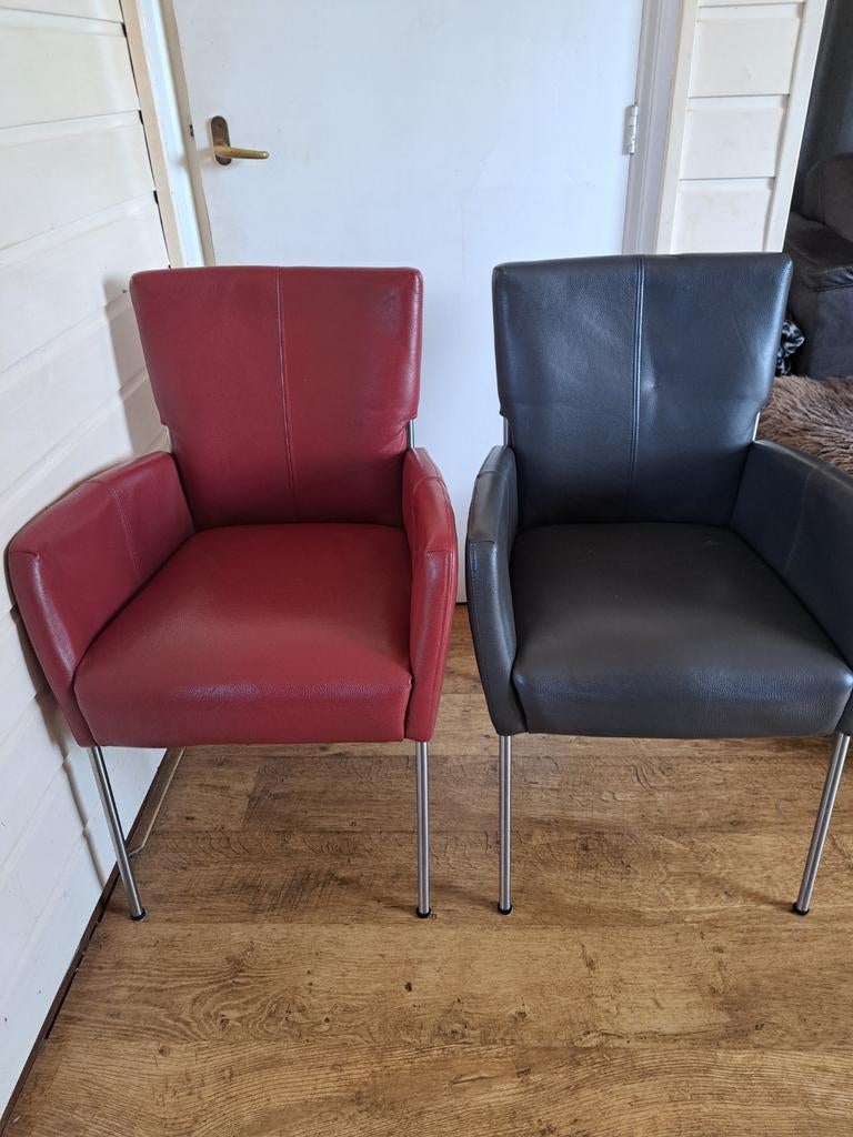 6 leren eethoekstoelen, Huis en Inrichting, Stoelen, Ophalen of Verzenden, Zo goed als nieuw, Rood