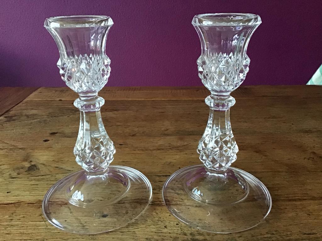 Set Longchamp kristallen kandelaars Cristal d'Arques Durand, Antiek en Kunst, Antiek | Glas en Kristal, Ophalen of Verzenden