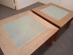 Twee salon tafels eiken met glasplaat, Ophalen, Glas, Gebruikt, 50 tot 100 cm