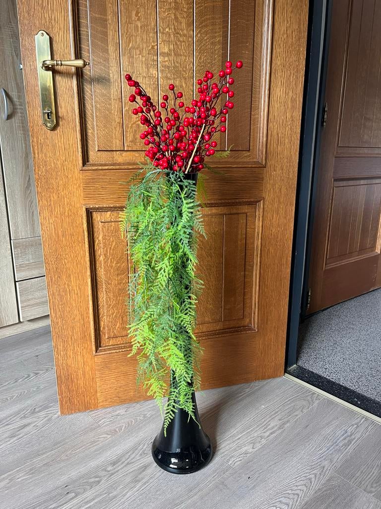 Zwarte vaas 80 cm met kunstplanten, Huis en Inrichting, Woonaccessoires | Vazen, Ophalen, Zwart, 75 cm of meer, Glas