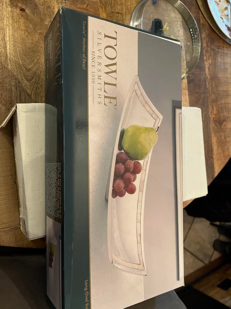 Towle silversmith mother of pearl long oval bowl, Overige materialen, Gebruikt, Schaal, Ophalen of Verzenden