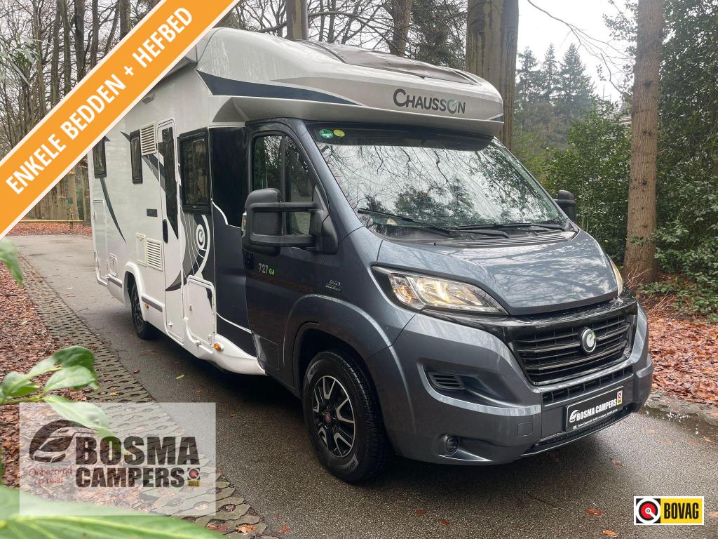 Chausson 727 GA Enkele Bedden Hefbed 2x Airco 2017, Ringverwarming, Fiat, Airbags, Koelkast