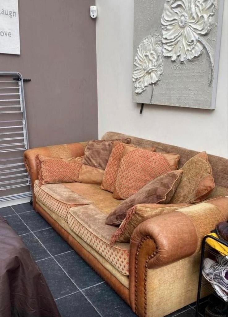 Rustieke leren bank, Huis en Inrichting, Banken | Bankstellen, Ophalen, Gebruikt, 150 tot 200 cm, Driepersoons