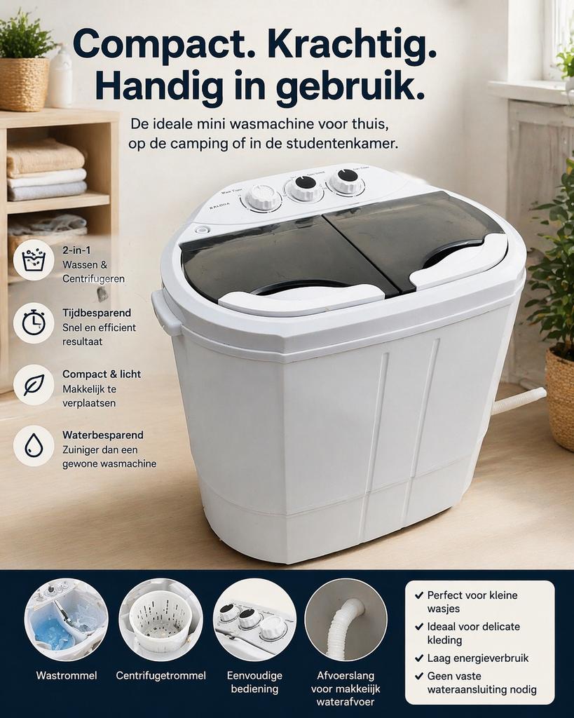 Compacte Salora Mini Wasmachine - Ideaal voor kleine ruimtes, Witgoed en Apparatuur, Wasmachines, Minder dan 85 cm, Minder dan 4 kg