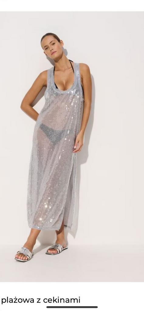 Strand jurk pailletten zilver, Kleding | Dames, Jurken, Ophalen, Zo goed als nieuw, Grijs, Boven de knie